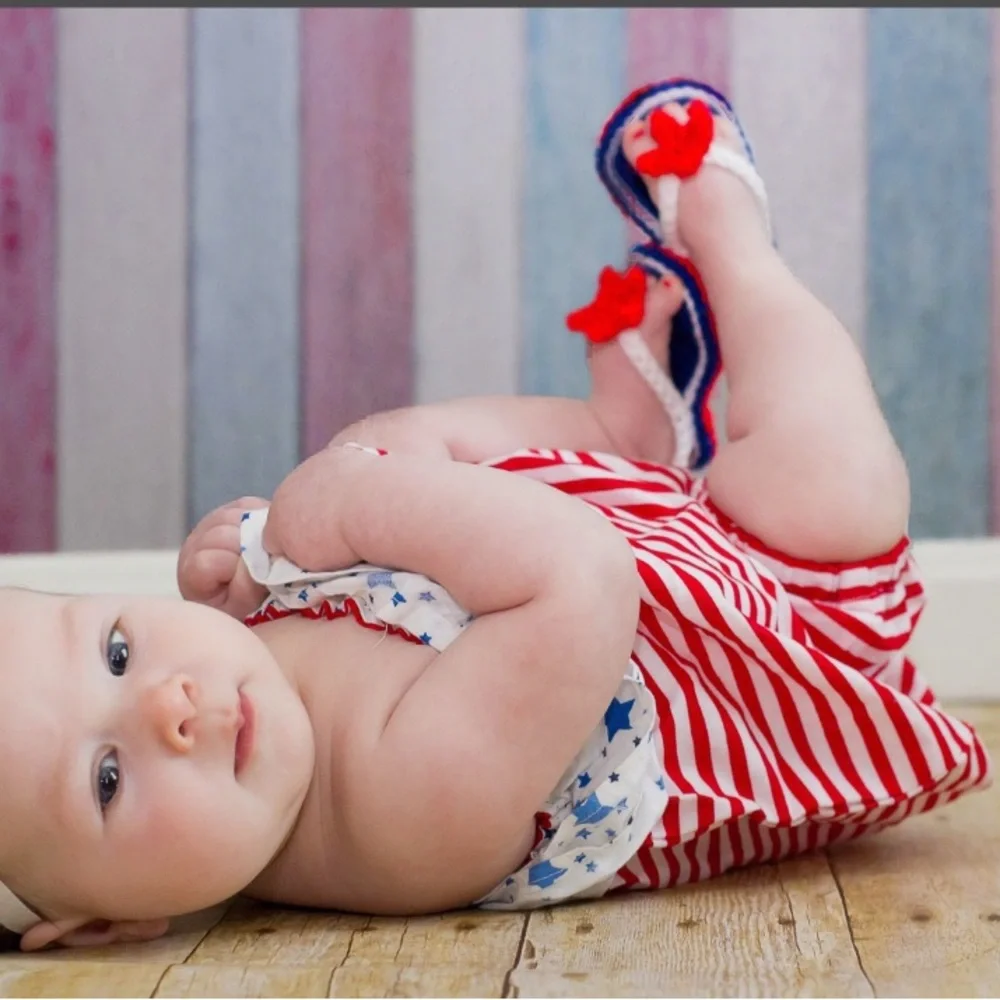 Handmade (by me)‎ Red white and Blue Baby Sandals